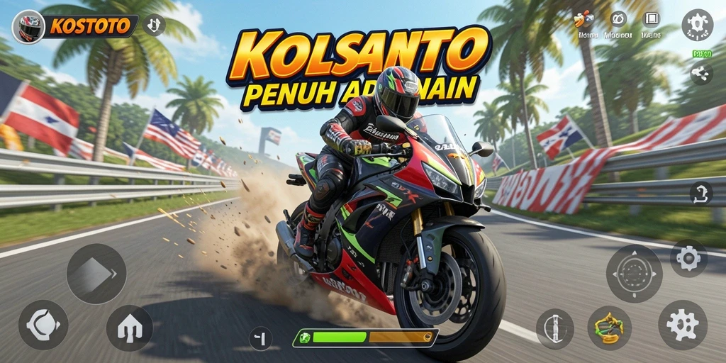 Screenshot gameplay KOSTOTO yang menampilkan balapan motor seru.