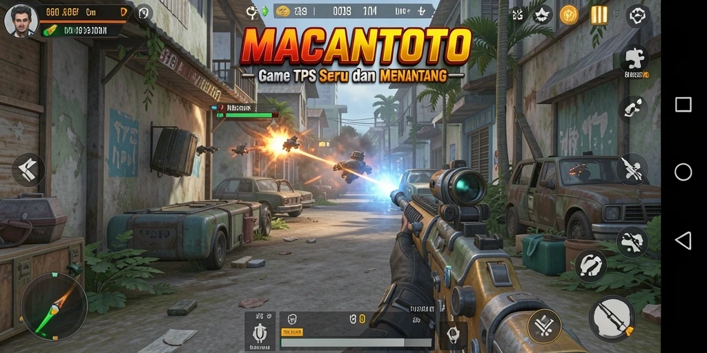 Screenshot gameplay <strong>MACANTOTO</strong> menampilkan aksi tembak-menembak yang intens.