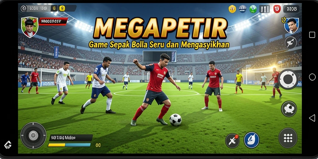 Gameplay seru MEGAPETIR dengan aksi sepak bola yang menegangkan.