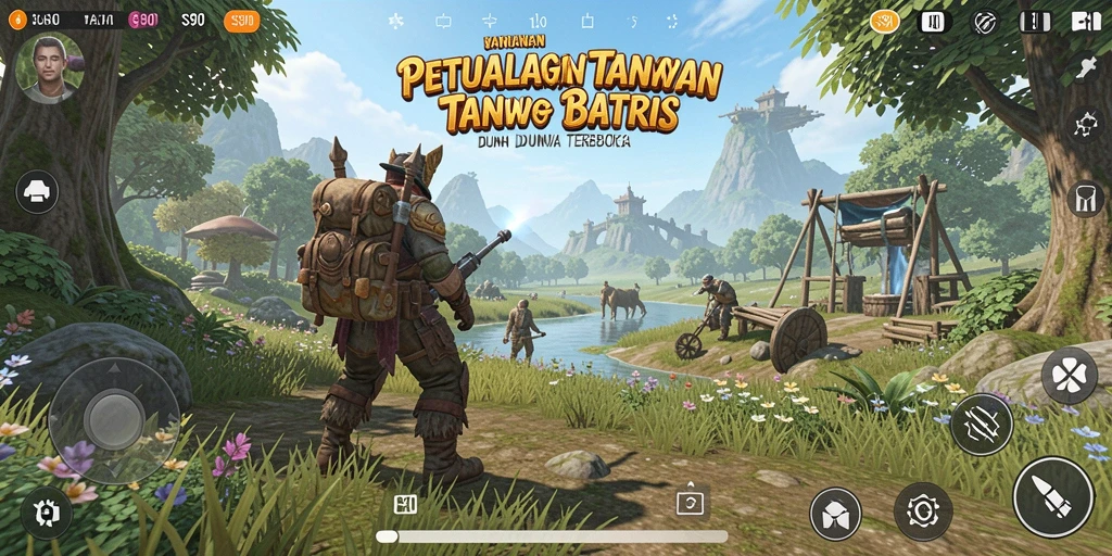 Screenshot menunjukkan gameplay petualangan seru di dunia terbuka.