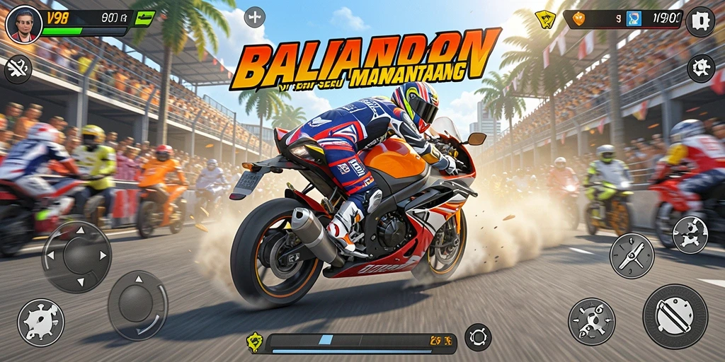 Tampilan gameplay V98 yang penuh aksi dan kecepatan.